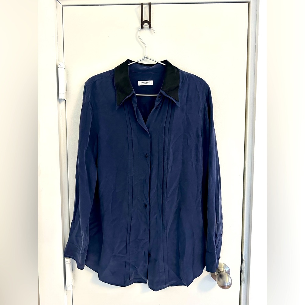 Equipment Signature Silk Tuxedo Style Navy Blue size S